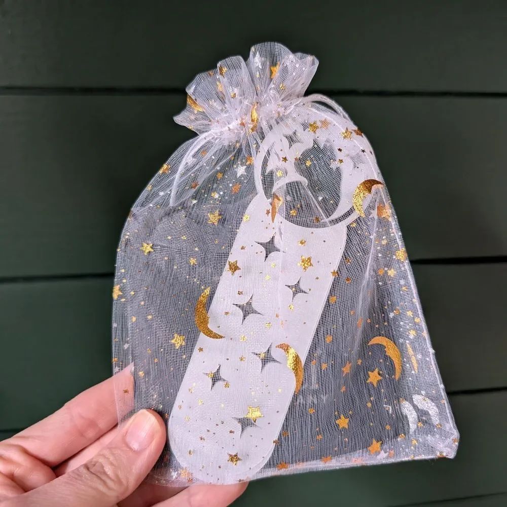 Pearl White 'Celestial Cat' and 'Moon Paperclip' Acrylic Bookmarks, unique gift!